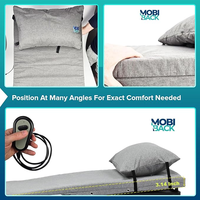 Electric Lifting Backrest for Bed by Mobi-Back, Medical Back Pillow with Electric Pump System, Used by Pregnant Women, Elderly for Sit-Up in Bed - Gen 2.