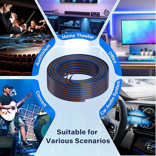 HiFind 16/2 Gauge AWG Car Audio Speaker Wire Cable 25 Ft, Professional Shielded OFC Zipper Wire, Transparent Soft PVC for Automotive Stereo HiFi Home Theater System, Subwoofer, Blue+ Brown