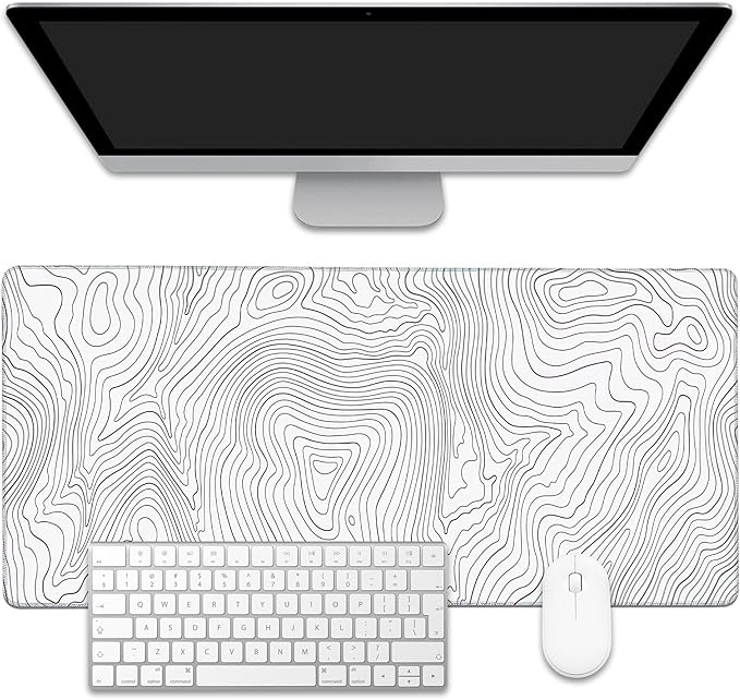 EOBKLAX Mouse Pad,Topographic Line Desk Mat for Desktop,Desk Pad with Non-Slip Base and Stitched Edge,Extended Mousepad for Office and Home 35.4X15.7 Inch