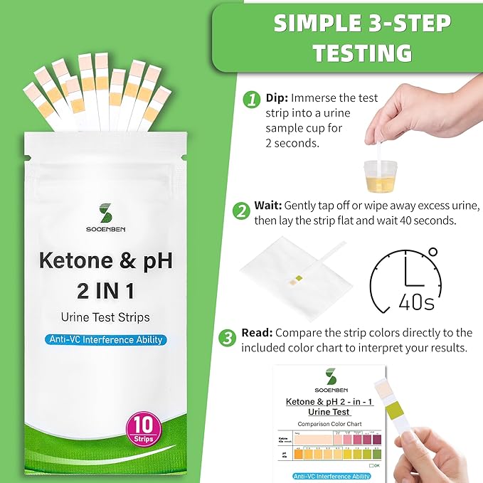 2-in-1 Ketone Test Strips, 100cts Keto and pH Strips Urine Test for Ketogenic & Low-Carb Diets with Urine Cup, Ketosis & pH Test Strips for Urine
