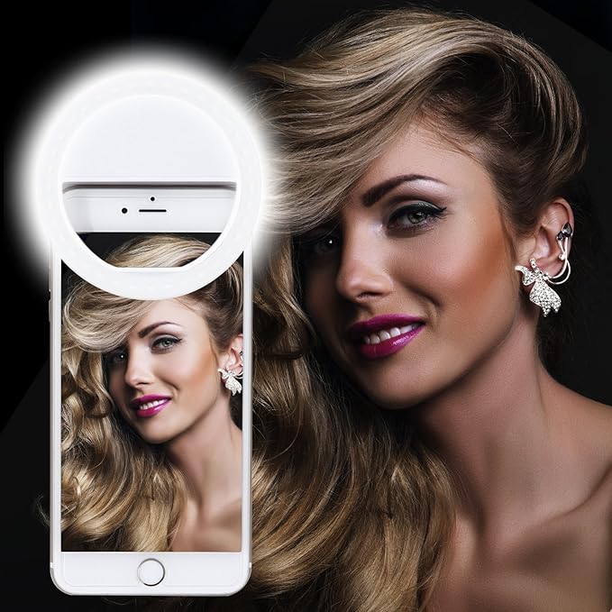 XINBAOHONG Selfie Ring Light Rechargeable Portable Clip-on Selfie Fill Light with 36 LED for Smart Phone Photography, Camera Video, Girl Makes up Black …