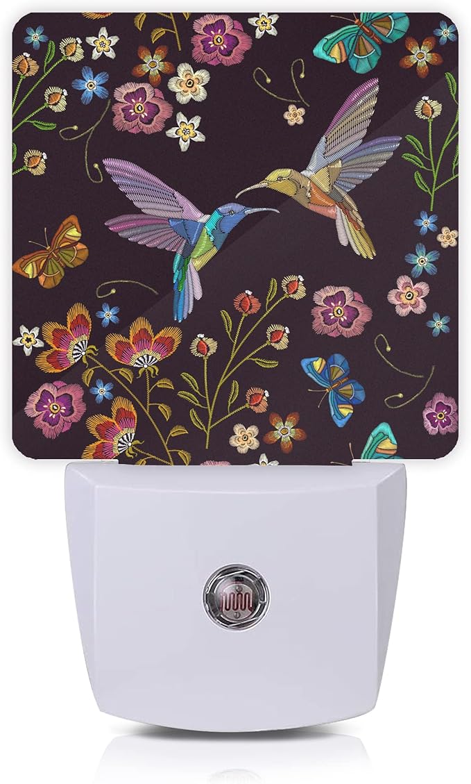 Smoaffly Vintage Hummingbird Butterfly Flowers Night Light Plug-in LED Nightlights Auto Sensor Night Lamp Dusk-to-Dawn Lamp Home Decor for Nursery Children Girls Boys