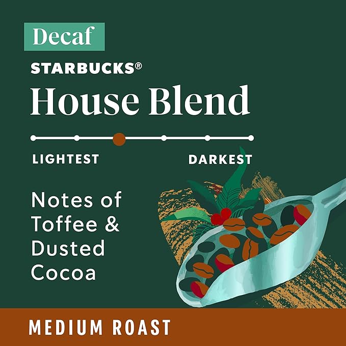 Starbucks K-Cup Coffee Pods, Medium Roast Hot or Iced Coffee, Decaf House Blend, 22 Keurig Pods