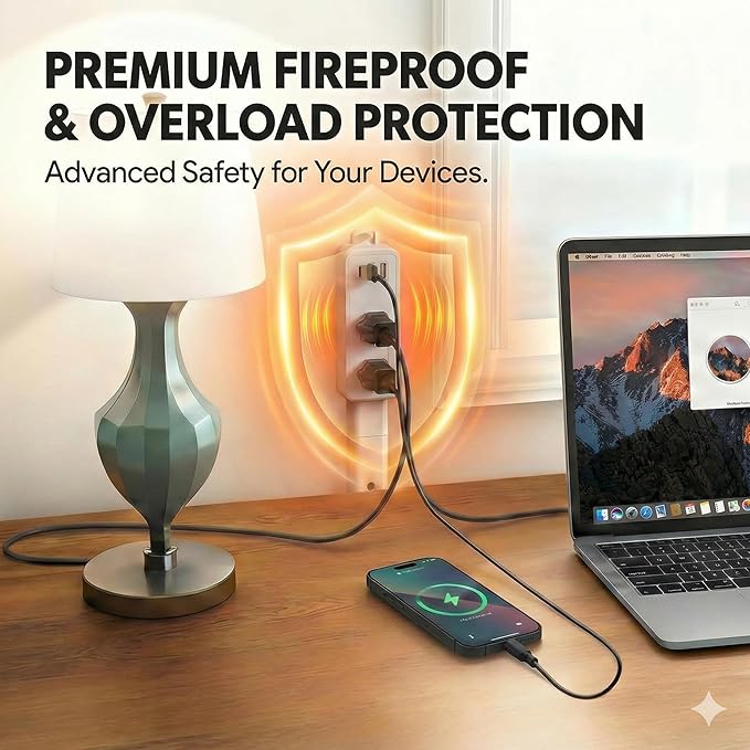 Wall Outlet Extender Stick & Electrical Plug Extension Outlet, Adjustable 8"-36" Wall Plug Extender, Multi Plug with USB C & A, 2 AC, 360° Access for Hard-to-Reach Outlets Behind Furniture Sofa Desk