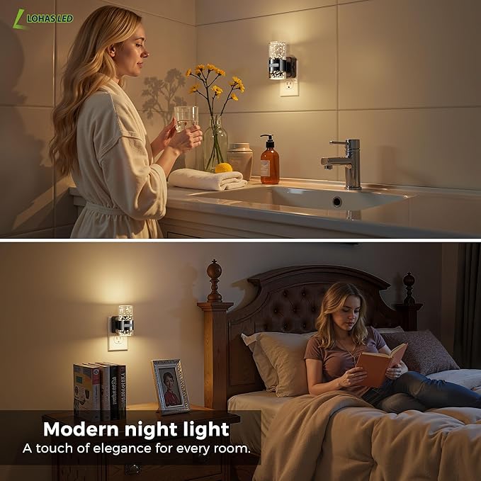 L LOHAS LED Motion Sensor Night Light,Dimmable Night Lights Plug into Wall, 2 Pack 3000K Night-Lights with 0-100 LM Adjustable, Acrylic Bubble Plug in Nightlights for Bathroom Hallway Nursery