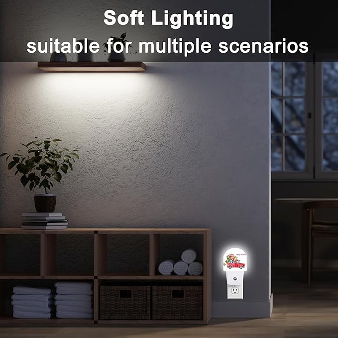 YESPOAK Merry Christmas Night Light,Dusk to Dawn Round Red Truck Gifts Night Lights Plug Into Wall for Home Indoor Staircase Kitchen Corridor