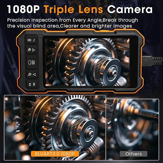 Epicmate Triple Lens Sewer Inspection Camera-Endoscope Camera with Light 50 ft, 5" IPS Sewer Snake Camera with Lights 1080P Industrial Borescope, IP67 Waterproof Plumbing Pipe Snake Camera(32G Card)
