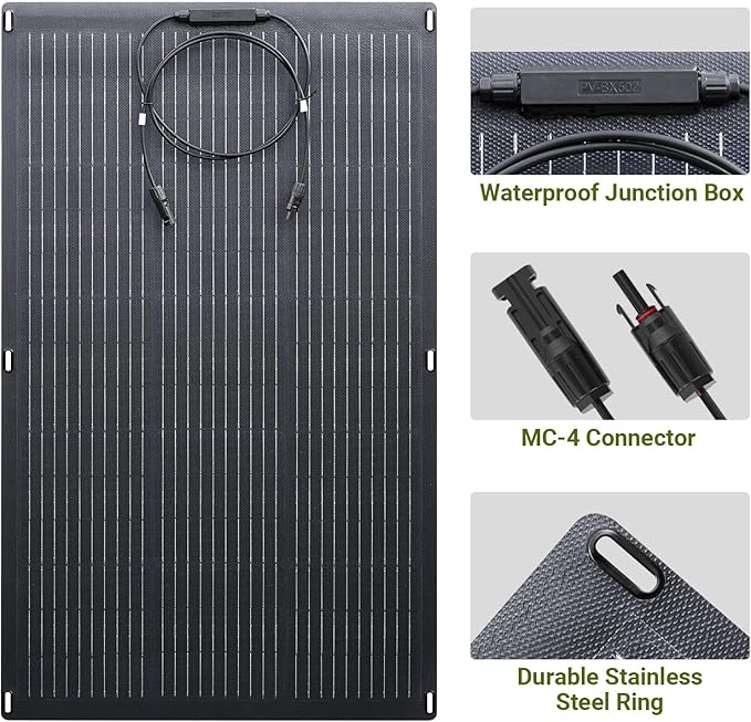 ALLPOWERS SF100 100W Flexible Solar Panel,Ultra-Thin 3mm Bendable Monocrystalline Solar Charger,25% Efficiency IP68 Waterproof for RV Roof,Camping,Marine Use,Compatible