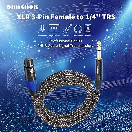 Smithok 1/4 to XLR Cable,Heavy Duty Nylon Braided,Gold Plated Plug,Balanced 1/4" TRS (Quarter Inch 6.35mm) to 3pin XLR Female Patch Cable, Microphone Cable, for Speaker,Mixer-10ft(3M)