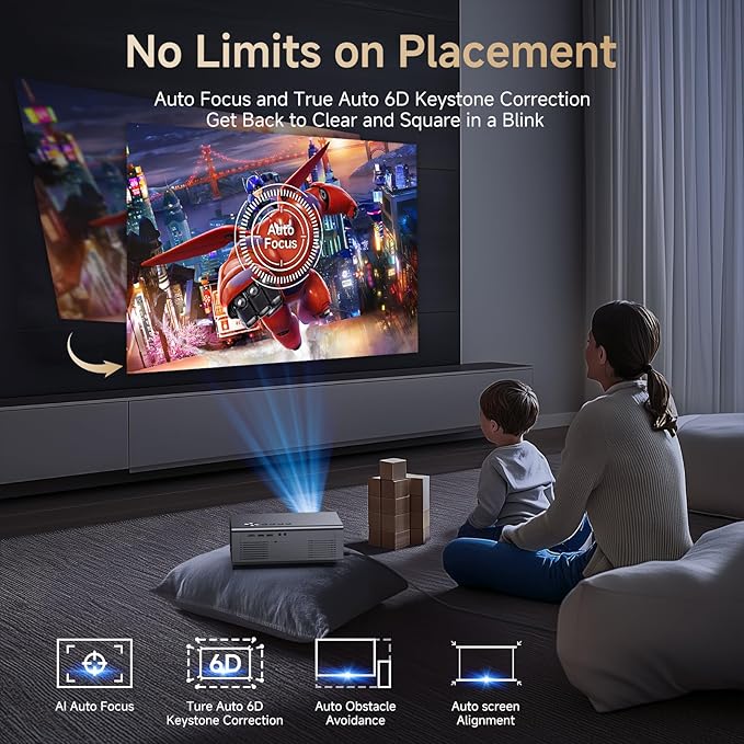 4K Projector with Built-in Apps, 1500ANSI Auto Focus&6D Keystone Dolby Audio Kogata Smart Projector with WiFi 6 Bluetooth Outdoor Movie Proyector for Home Theater HDR10+ UPGRADE