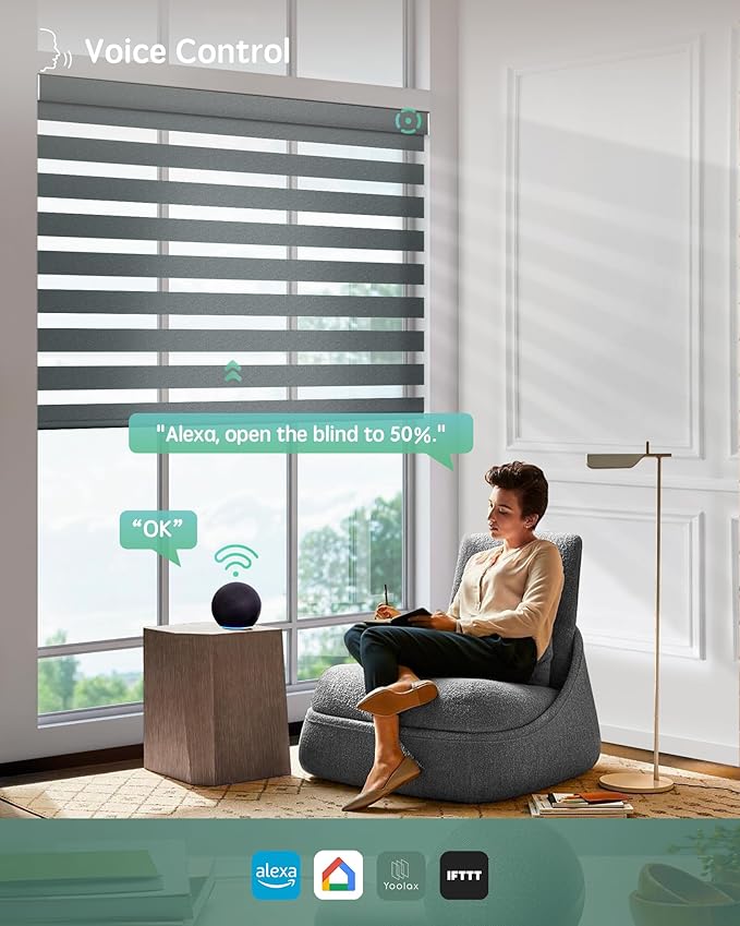 Yoolax Motorized Zebra Blinds Compatible with Alexa,Motorized Blinds with Remote Smart Automatic Custom Electric Window Blinds Cordless Indoor Blackout for Home Bedroom Kitchen (Starry Charcoal)
