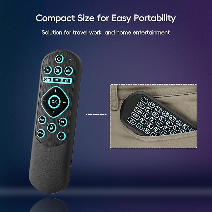 iPazzPort Air Mouse Remote with Keyboard, 2.4G Wireless & Bluetooth Backlit Controller, 7-Color LED, Rechargeable Type-C, IR Learning for Smart TV, Android Box, PC, HTPC