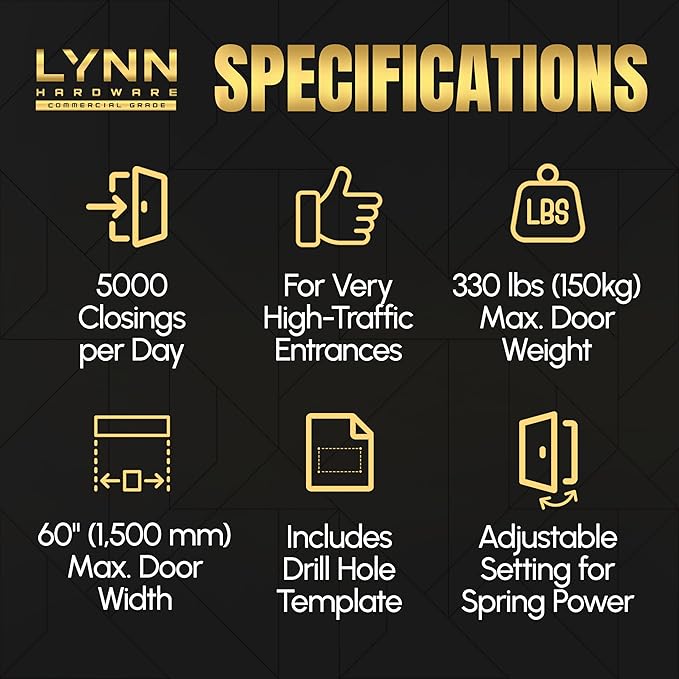 LYNN HARDWARE Extra Heavy Duty Automatic Door Closer (Dark Bronze) - Commercial Grade, Contractors Choice, Adjustable Speed, Delayed Closing Timer, 3 Mounting Options, 3 Hour Fire Rated (DC9016 Model)