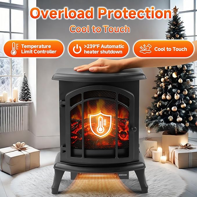 24" Electric Fireplace Heater Stove - Infrared Heater with Realistic LED 3D Flames and Remote Contro, Fire Place Electric, Fake Freestanding Fireplace for Indoor Use, Timer, 750 | 1500W