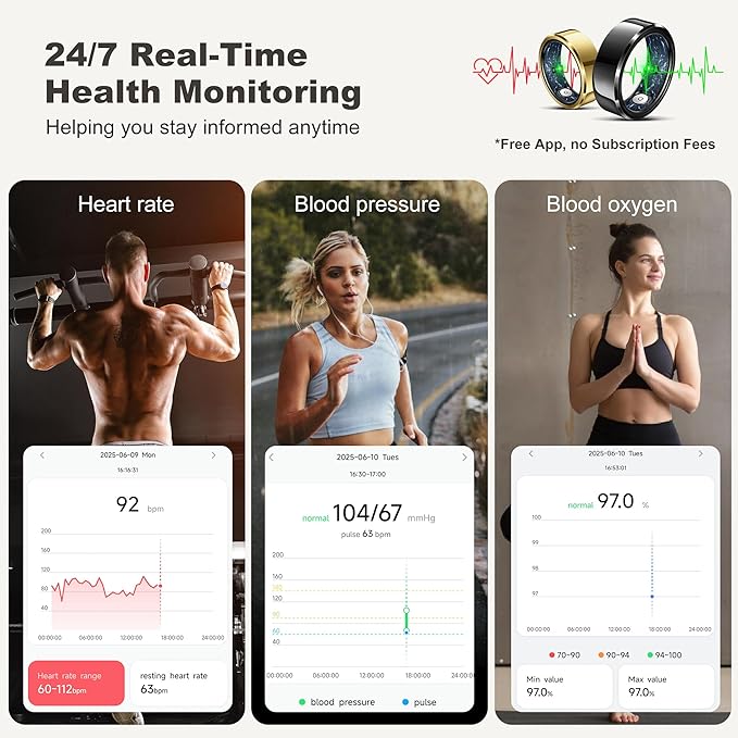 RIFESI Smart Ring for Women Men, Fashion Minimalist Fitness Ring & Sleep Tracker Ring with Heart Rate, Blood Pressure,5ATM Waterproof Health Ring,Gifts for Women Men Gift,No Subscription (8,Black)