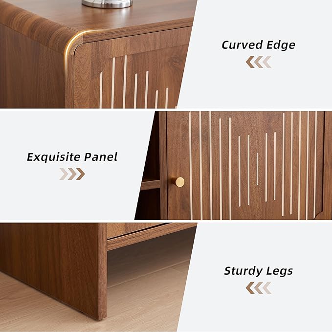 MAHYIZYI 58'' TV Stand for 65 inch TV, Mid Century Modern Entainment Center with Storage Cabinets & Open Shelf, Wood Media TV Console Table for Living Room, Office