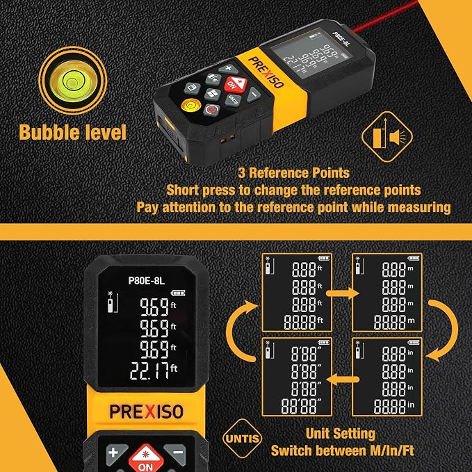 PREXISO Laser Measure, 265Ft Rechargeable Laser Distance Meter - Image 4