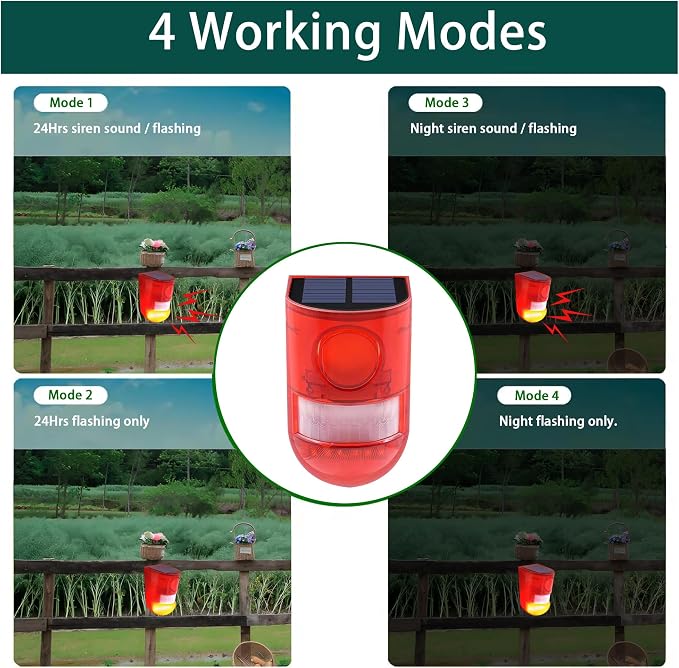 Solar Sound & Light Alarm Outdoor Motion Sensor, 6LEDs Flash Warning Security - Image 2