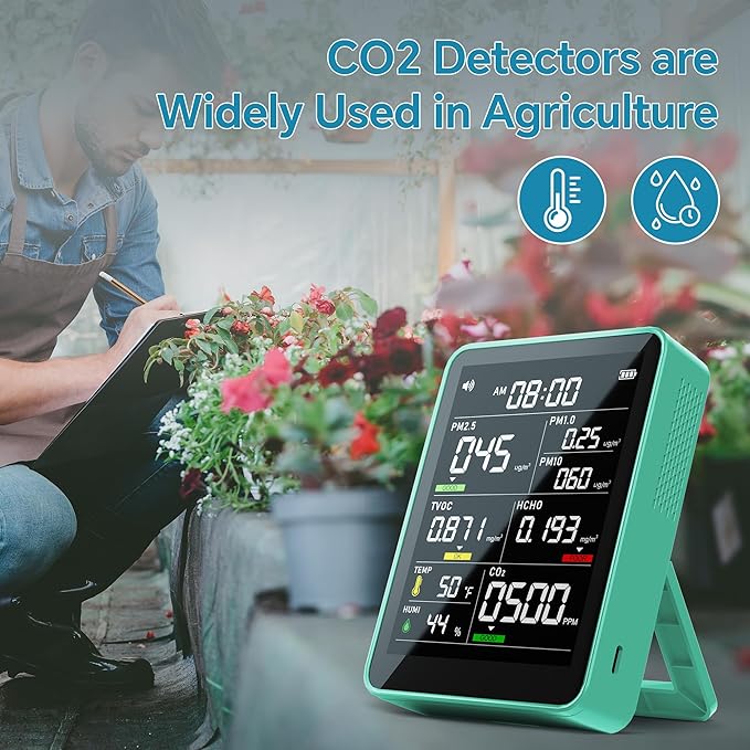 Air Quality Monitor Indoor,13-in-1 Smart Air Quality Tester with PM 2.5, CO2, TVOC, HCHO, PM1, AQI, PM10, Temperature & Humidity, Real Time Display, Battery Powered, for Home & Office (Green)