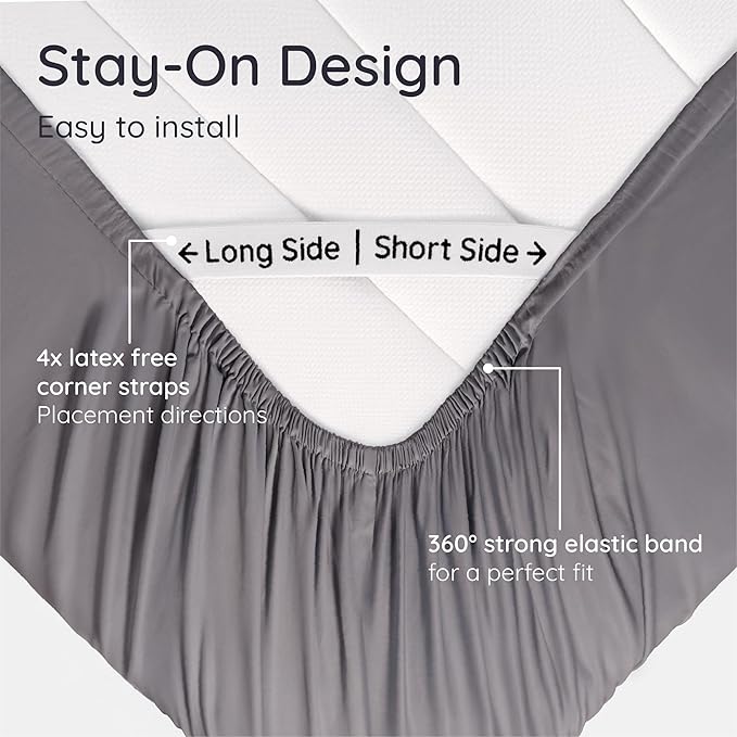 Bambaw 100% Viscose Derived from Bamboo Fitted Sheet Only, Soft Fitted Sheet Queen Size, Cooling Fitted Sheet with Straps, Deep Pocket Bottom Queen Fitted Sheet Only Fits Up to 16’’ (Dark Gray)