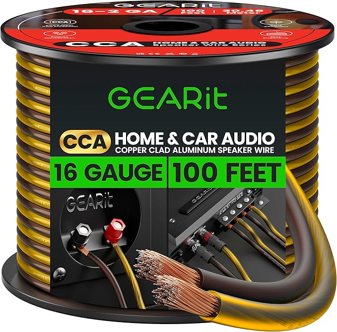 GEARit Pro Series 16AWG Speaker Wire, 16 Gauge Speaker Wire Cable (100 Feet / 30 Meters) Great Use for Home Theater Speakers and Car Speakers, Transparent Black/Yellow