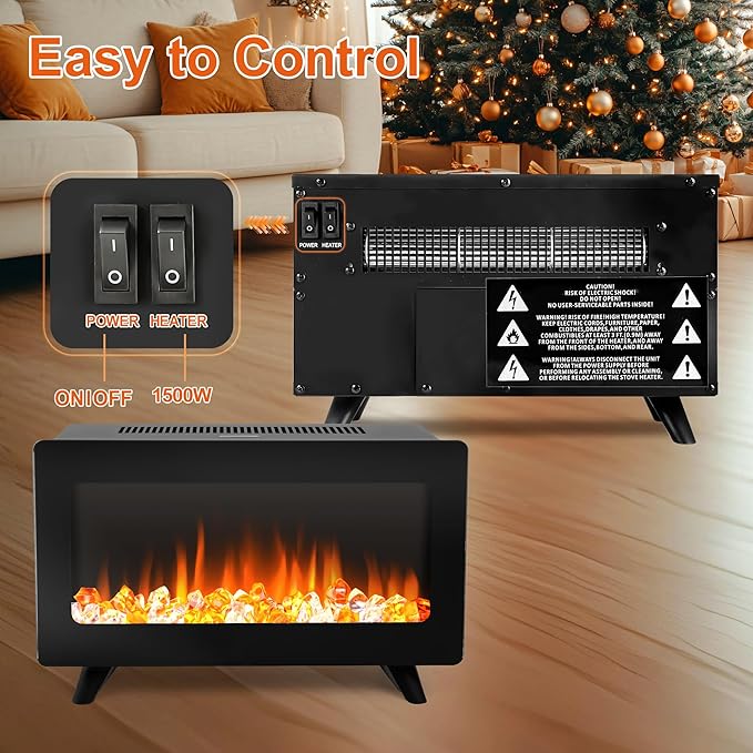 16" Small Electric Fireplace Heater - Desk Space Heater with Realistic Led 3D Flames, Freestanding Fire Places Electric Fireplace Heater for Indoor Use, 750 | 1500w, Overheating Protection