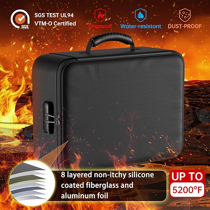 DocSafe 5200°F Document Organizer with Lock, Upgraded Heat Insulated Fireproof＆Water-Resistant Box 8 Layers File Organizer, Portable Home Travel Safe Storage for Important Documents, Files and More