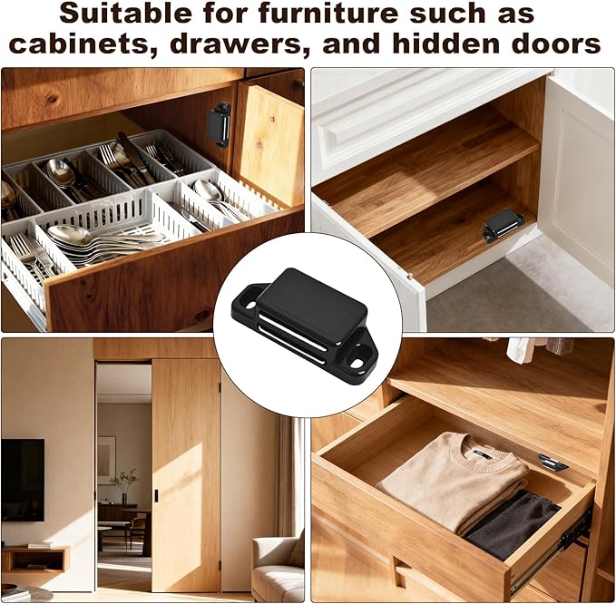 16 Pack Magnetic Push Latch,Heavy Duty Magnetic Touch Latch,for Push to Open Cabinet or Kitchen Drawer，Kitchen Door(Black - 0.98 inch, 16 Pack)