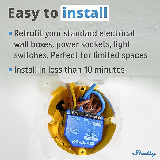 Shelly 1 Gen3, WiFi Smart Relay Switch with Dry Contacts, 1-Channel 16A, Alexa, Home Assistant, SmartThings & Google Home Compatible, DIY Smart Automation, Garage Door Opener, No hub Required
