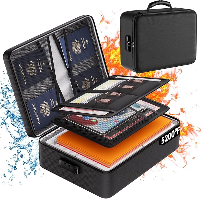 DocSafe 5200°F Document Organizer with Lock, Upgraded Heat Insulated Fireproof＆Water-Resistant Box 8 Layers File Organizer, Portable Home Travel Safe Storage for Important Documents, Files and More