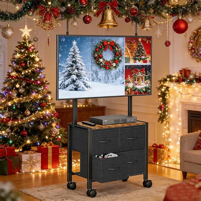 JKsmart Mobile TV Cart Rolling TV Stand Holder with 4 Drawers, for 23-60 inch Flat/Curved Screens,Portable Corner Floor TV Stand on Wheels, Holds Up 88Lbs with Shelf, for Living Room Bedroom