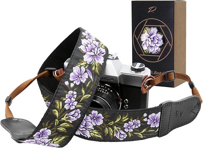 Padwa Lifestyle Purple Flower Camera Strap by PadwaLifestyleCameraStrap