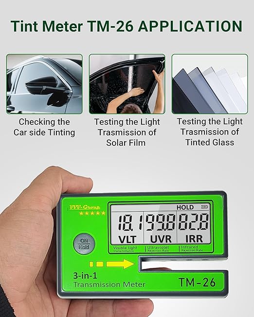 Digital Car Window Tint Meter TM-26 / Side Window Tint, Sun Control Film, VL/UV/IR Transmittance Detection, Tester Meter Gauge (with PU Case)