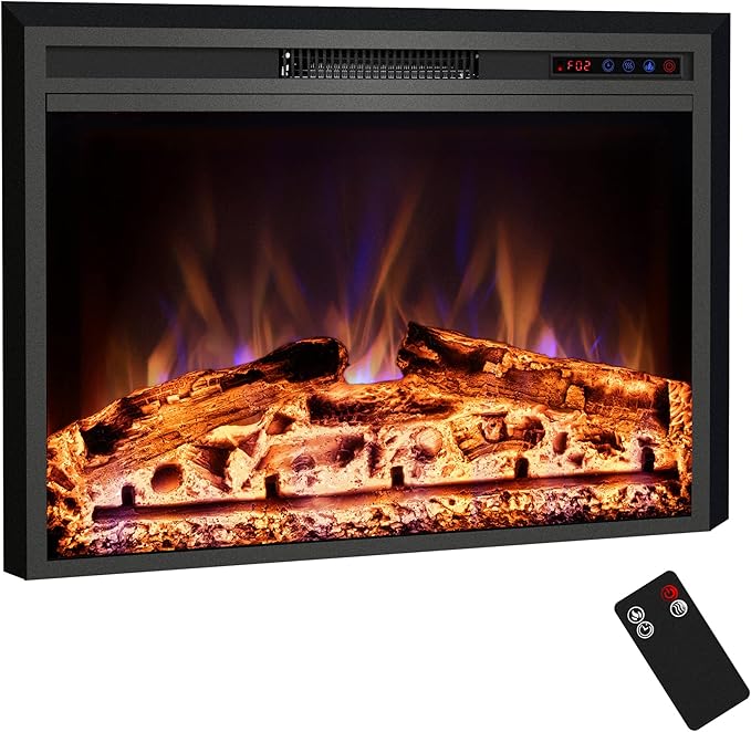 Electric Fireplace, 33" Electric Fireplace Inserts, Recessed Fireplace Heater with Remote Control, Adjustable Flame Colors, Timer&Overheating Protection, 750/1500W