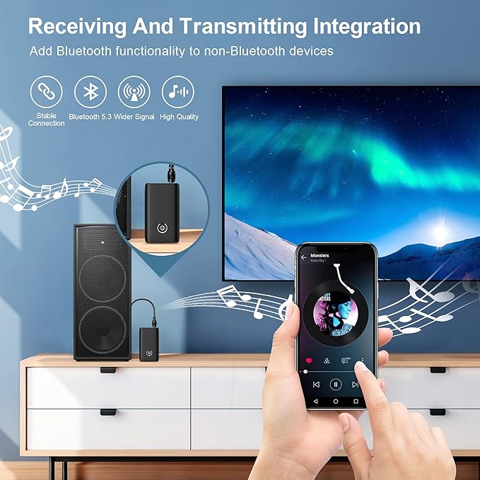Ankilo Aux Bluetooth Adapter for Car, Upgraded Bluetooth 5.3 Transmitter Receiver, Portable Wireless Adapter, 2-in-1 Aux Audio Receiver for Laptop, Radio, Headphones, Speakers, TV