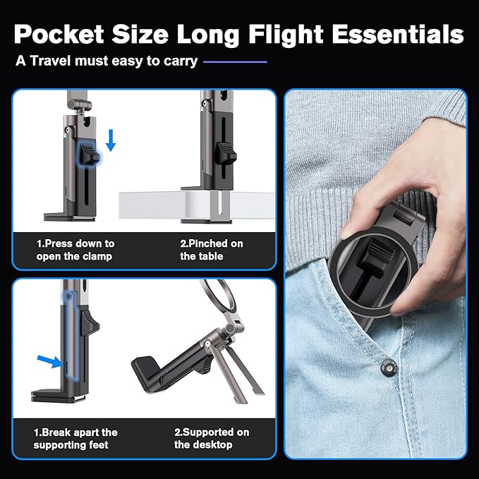 Airplane Travel Essentials Phone Holder,Plane Phone Mount for MagSafe,Foldable Magnetic Phone Stand for Desk 360° Swivel,Universal in Cruise Airplane Travel Gadgets for Men Women for iPhone 17