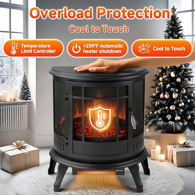 25in Electric Fireplace Heater Stove - Infrared Heater with Realistic LED 3D Flames and Remote Contro, Fire Place Electric, Fake Freestanding Fireplace for Indoor Use, Timer, 750 | 1500W