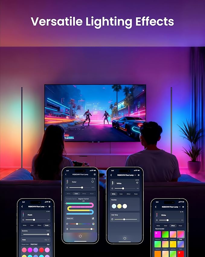 SwitchBot Smart Floor Lamp RGBICWW Voice/App Controlled Works with Alexa, Apple Home & Google, Matter, Warm & Cool White, 1200lm Music Sync, Lamp for Living Room for Bedroom — Christmas/Holiday décor