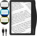 MagniPros 5X Rechargeable Large Ultra Bright LED Page Magnifier with Anti-Glare Lens & 3 Color Dimmable Light Modes, Relieve Eye Strain- Ideal for Reading Small Prints, Low Vision, Seniors