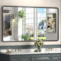 55x30 Black Matte Mirror for Bathroom, Black Metal Framed Rectangle Vanity Mirror, Large Rounded Mirror for Bathroom, Anti-Rust, Shatterproof (Horizontal/Vertical)