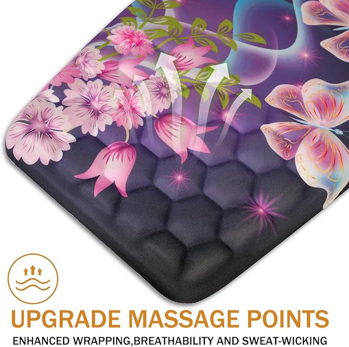 BOCHEERY Ergonomic Mouse Pad Wrist Support,Upgrade Mousepad with Massage Design,Non-Slip PU Base Desktop Mouse Pads for Pain Relief, Computer, Office & Home,12 x 8 in（F-Butterfly with Flower）
