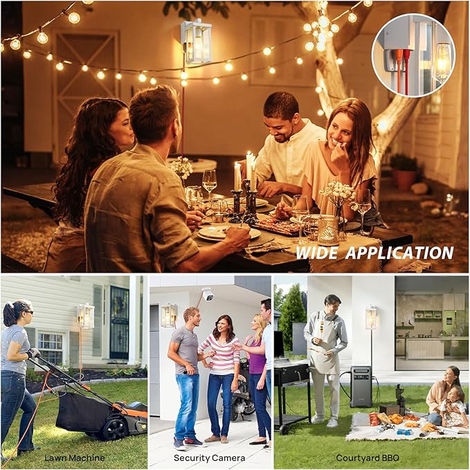JOKAONOTL Dusk to Dawn Porch Lights with GFCI Outlets Waterproof Outdoor Wall Lights Exterior Lighting Fixtures Modern Outside Lights Wall Mount for House Patio Garage,White,11.8''H, 2 PC