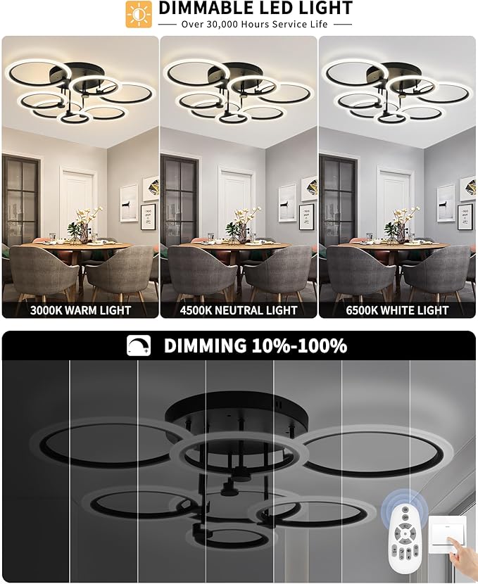 Smart LED Ceiling Light, 7-Ring Modern Flush Mount Fixture, 130W Dimmable - Image 4