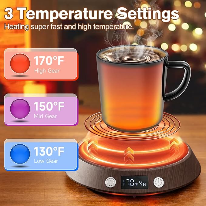 Kepwam Coffee Mug Warmer – 55W Fast Heating Coffee Warmer, 3 Temperature Settings up to 170℉ with LED Lights, 2–9H Timer & Auto Shut-Off, Coffee Cup Warmer Gift for Women & Men, Office/Home Use