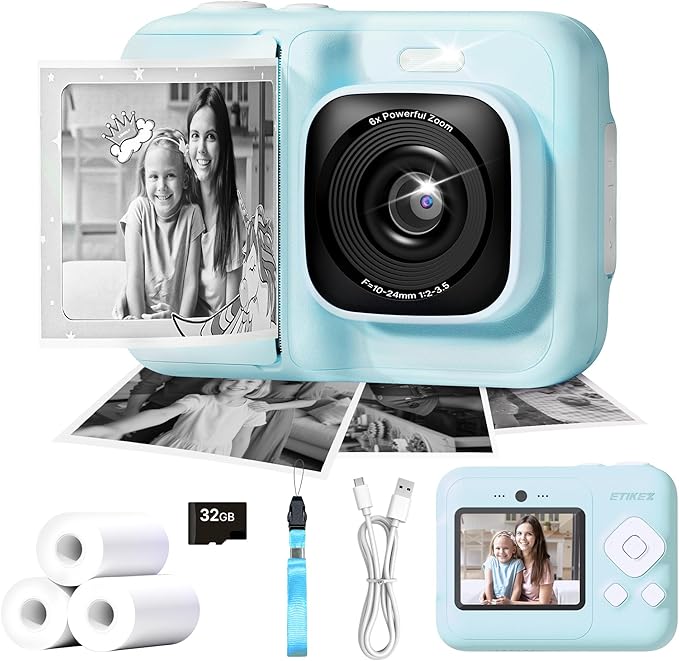 Kids Camera, 1080P Instant Digital Print Camera by ETIKEZ