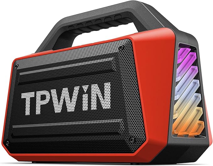 TPWIN Portable Bluetooth Speakers - Wireless Speaker 80W Peak, Loud Speaker with Light, Strong Bass, BT 5.3, TWS, IPX6 Waterproof, 20H Playtime for Home Party Outdoor Beach Camping - Red
