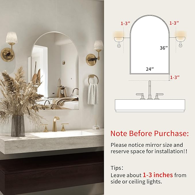 24x36 Inch Arch Bathroom Mirror Medicine,Cabinet,Brushed Silver Wall Mounted Bathroom Mirror with Storage,Adjustable Glass Shelves,Surface Mount Only,Mirrored Medicine Cabinets for Bathroom