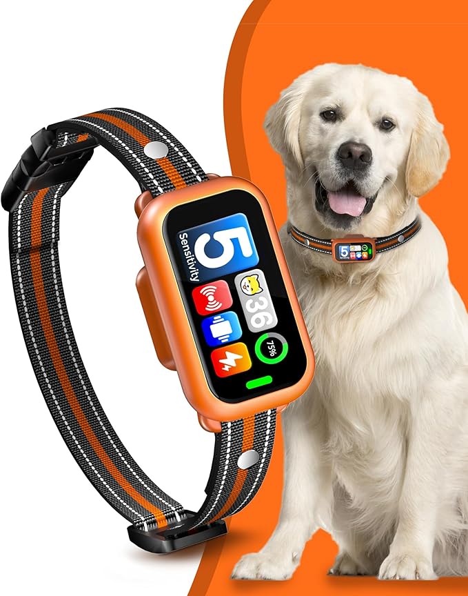 Dog Bark Collar, 1 Second Stop Barking, Smart Humane Training Collar with Beep Vibration & Shock, Rechargeable Ultra-Light, IP67 Waterproof, 5 Adjustable Sensitivity