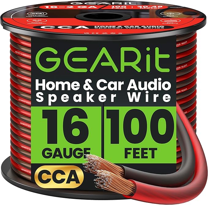 GEARit Pro Series 16AWG Speaker Wire, 16 Gauge Speaker Wire Cable (100 Feet / 30 Meters) Great Use for Home Theater Speakers and Car Speakers, Transparent Black/Red