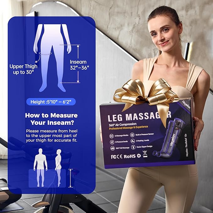 Heyelax Leg Compression Massager for Circulation and Pain Relief FSA, Recovery Boots Sleeve for Fast Therapy, Cordless Leg Massager with Heat as Ideal Gifts for Men Women (Large,2-Pack)